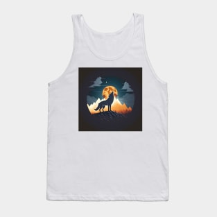 wolf in front of a golden moon Tank Top